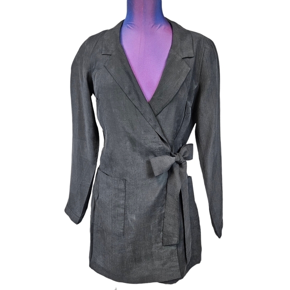 Zara TRF Collection Black Silky Long Sleeve Wrap Blazer Romper Size Small J46 - Picture 2 of 11